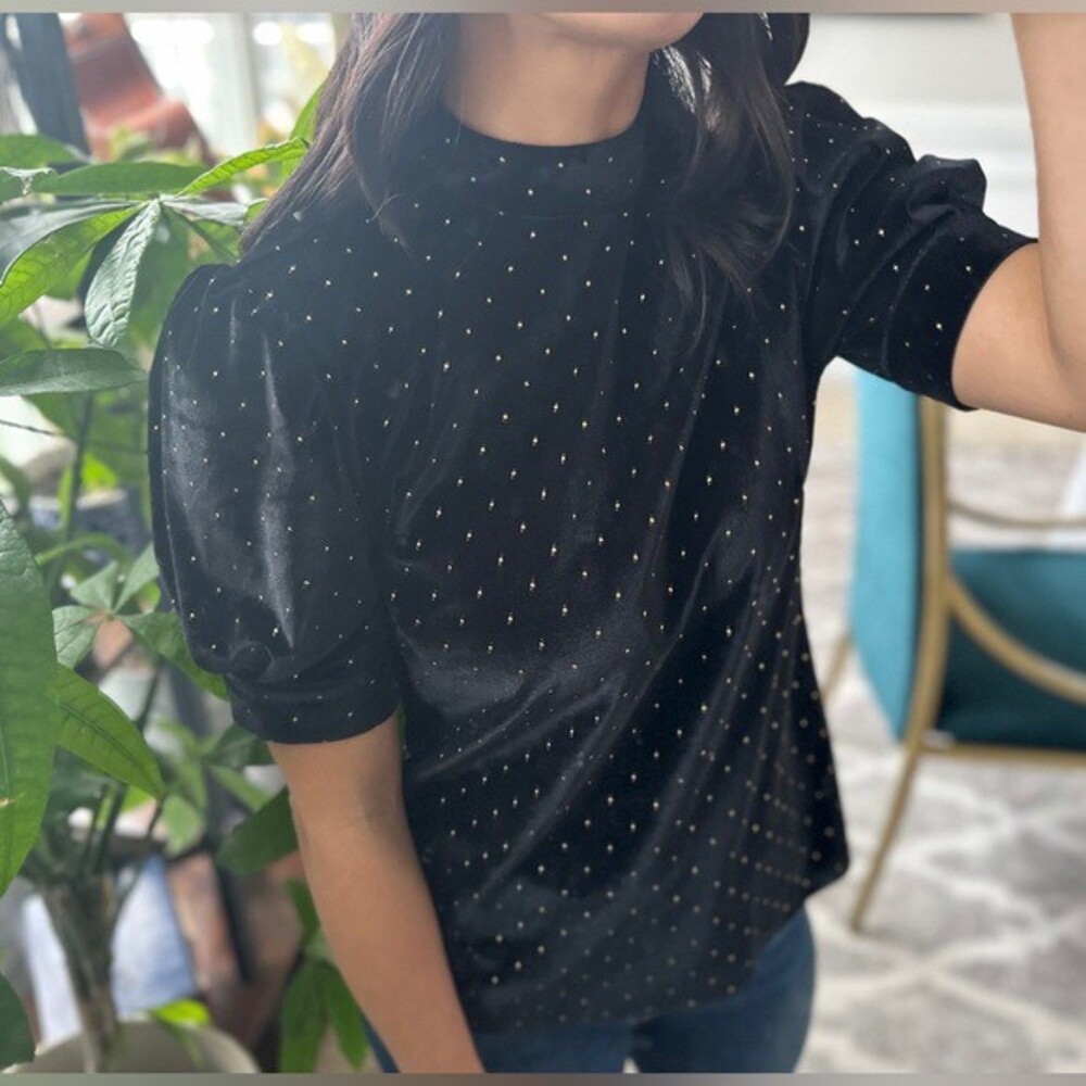 Nanette Lepore gold studded velvet blouse